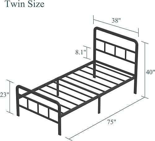 Miniatura 2 de Base de cama Queen de 14 pulgadas con cabecero y estribo, plataforma de metal con soporte de listones de acero, no necesita somier, fácil montaje,