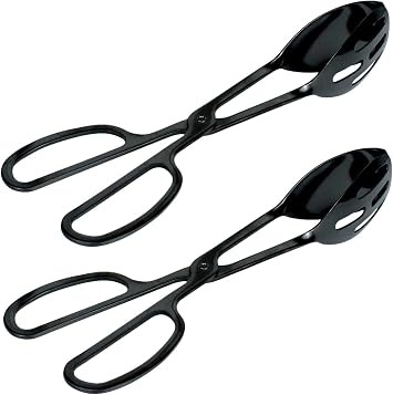 2 Pieces Buffet Salad Tongs for Kitchen Serving and Cooking, Stainless Steel Food Scissor Tongs, Catering Utensil for Bread Cake Bake Steak Barbecue Black