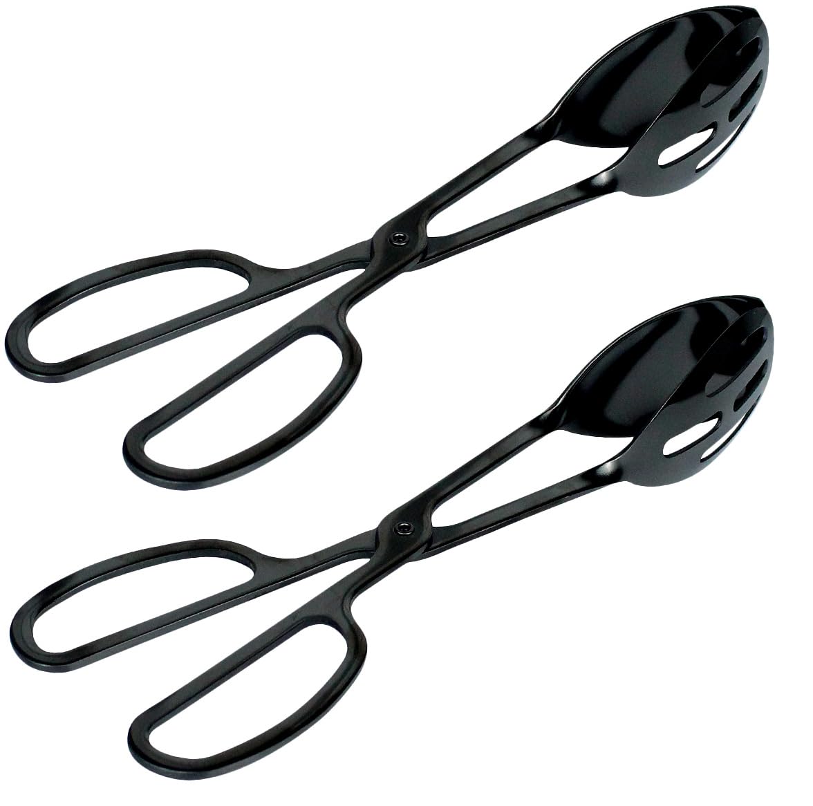 2 pinzas de ensalada de bufé para servir y cocinar, pinzas de tijeras de acero inoxidable para alimentos, utensilios de catering para pan, pasteles, hornear, filetes, barbacoa (negro)