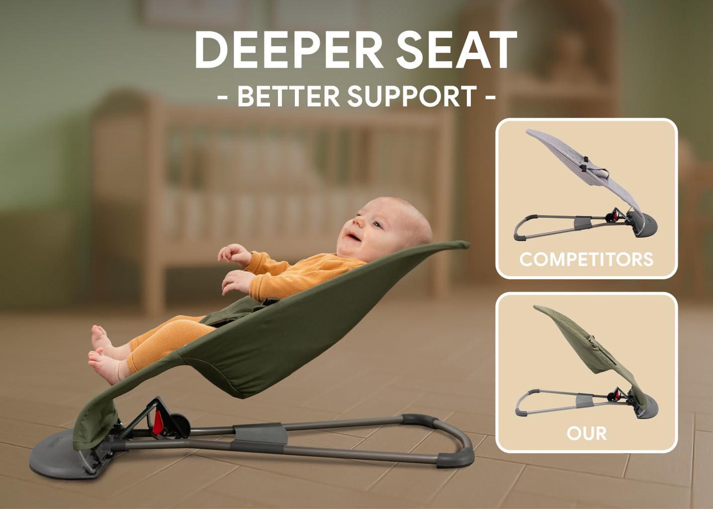 Fabric Seat for Bouncer - Compatible with Baby Bjorn Bouncer - Dense, Wear-Resistant, Skin-Friendly Cotton - Replacement Covers ONLY, Olive