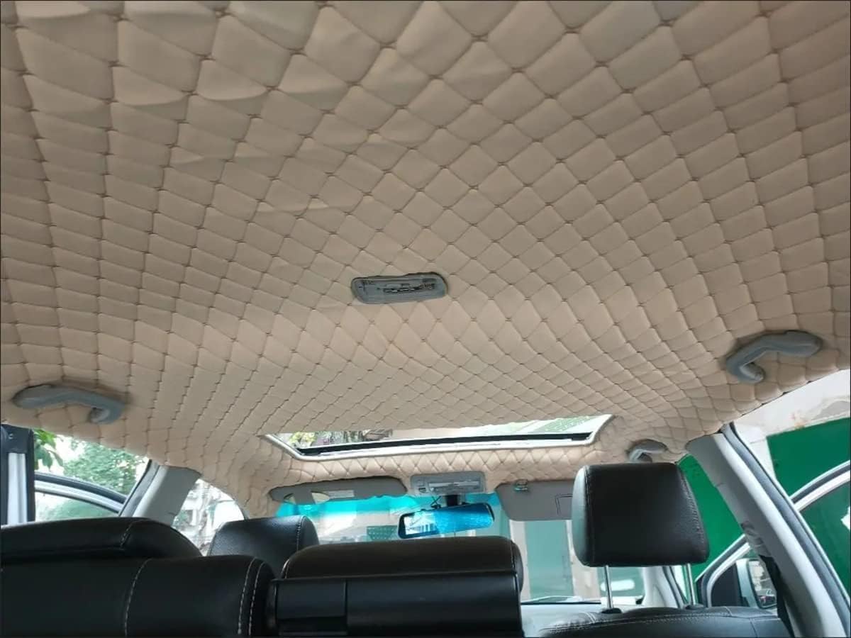 Quilted Foam Fabric 61 * 39.37 inch Faux Leather X Pattern Thick Sponge Backing Grain Texture DIY Upholstery headboard Car Headliner (Beige)
