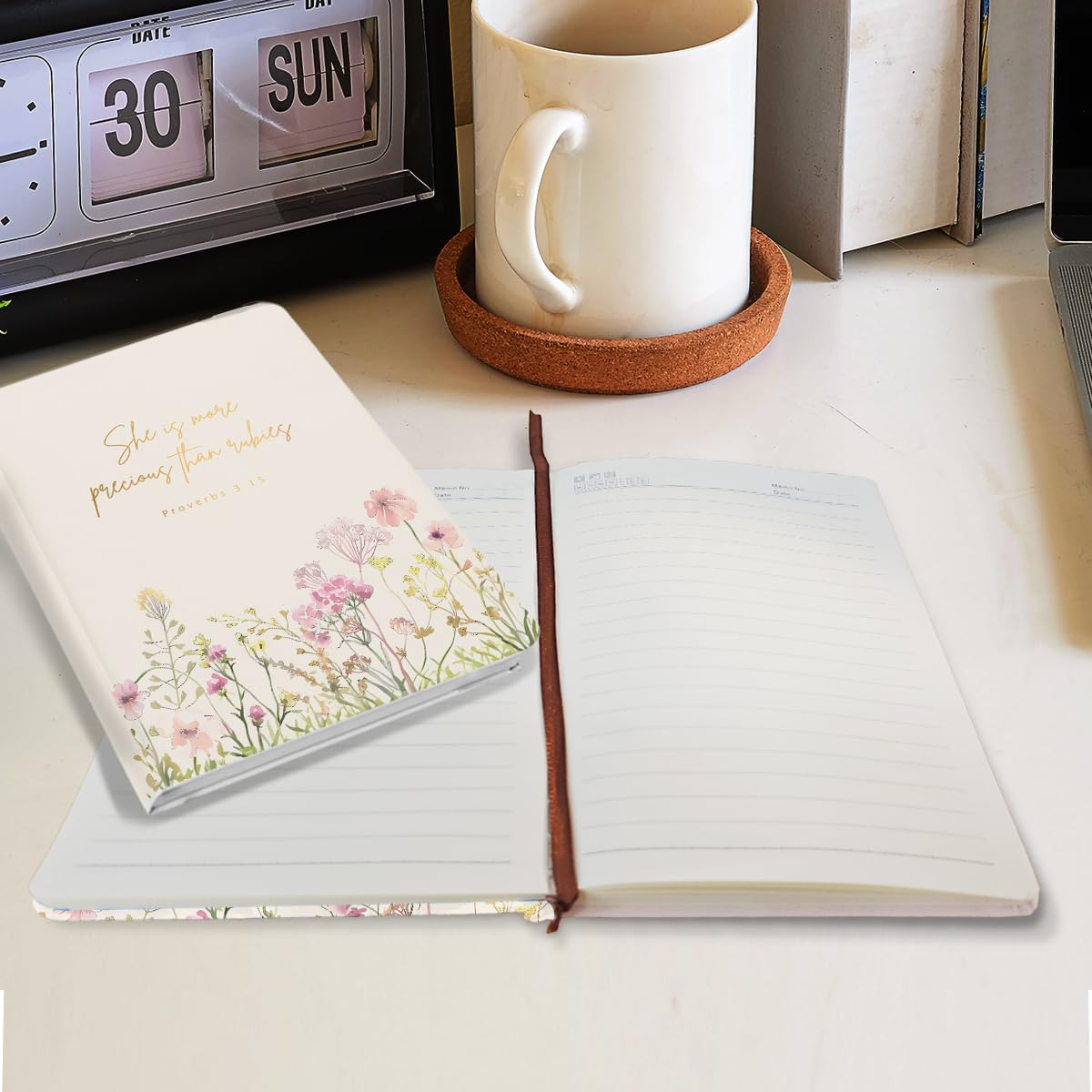 Notizbuch mit Bibelvers für Damen und Herren, 200 Seiten, A5, Hardcover, Hartschalen-Tagebücher zum Schreiben von Notizen, Frühlingsblumen, christliches College, liniert, Notizbuch, Tagebuch