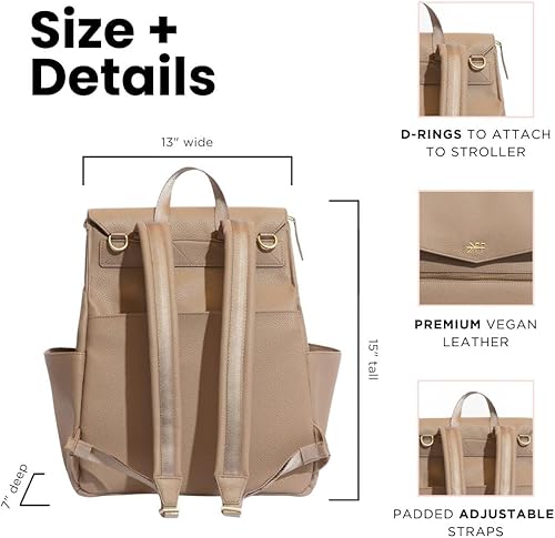Miniatura 4 de Freshly Picked - Mochila clásica para pañales de bebé, Bolsa de pañales con cuero vegano lavable con cambiador, Bolsas de pañales convertibles,