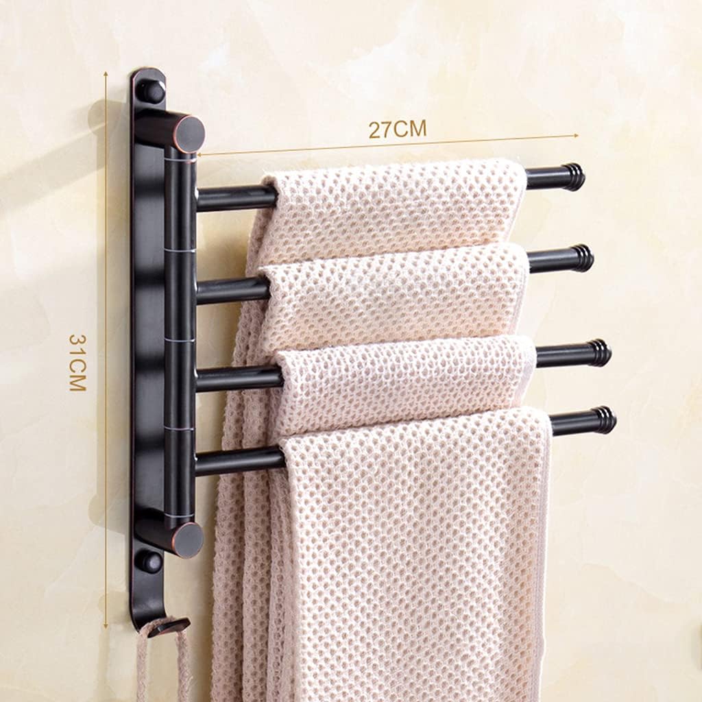 FAMMIX Black Swing Out Towel Bar, Bronze Oil Rubbed Folding Arm Swivel Hanger Bathroom Storage Organizer Rustproof Wall Mount, Swivel Towel Rack for Shower Room, Kitchen 4bars