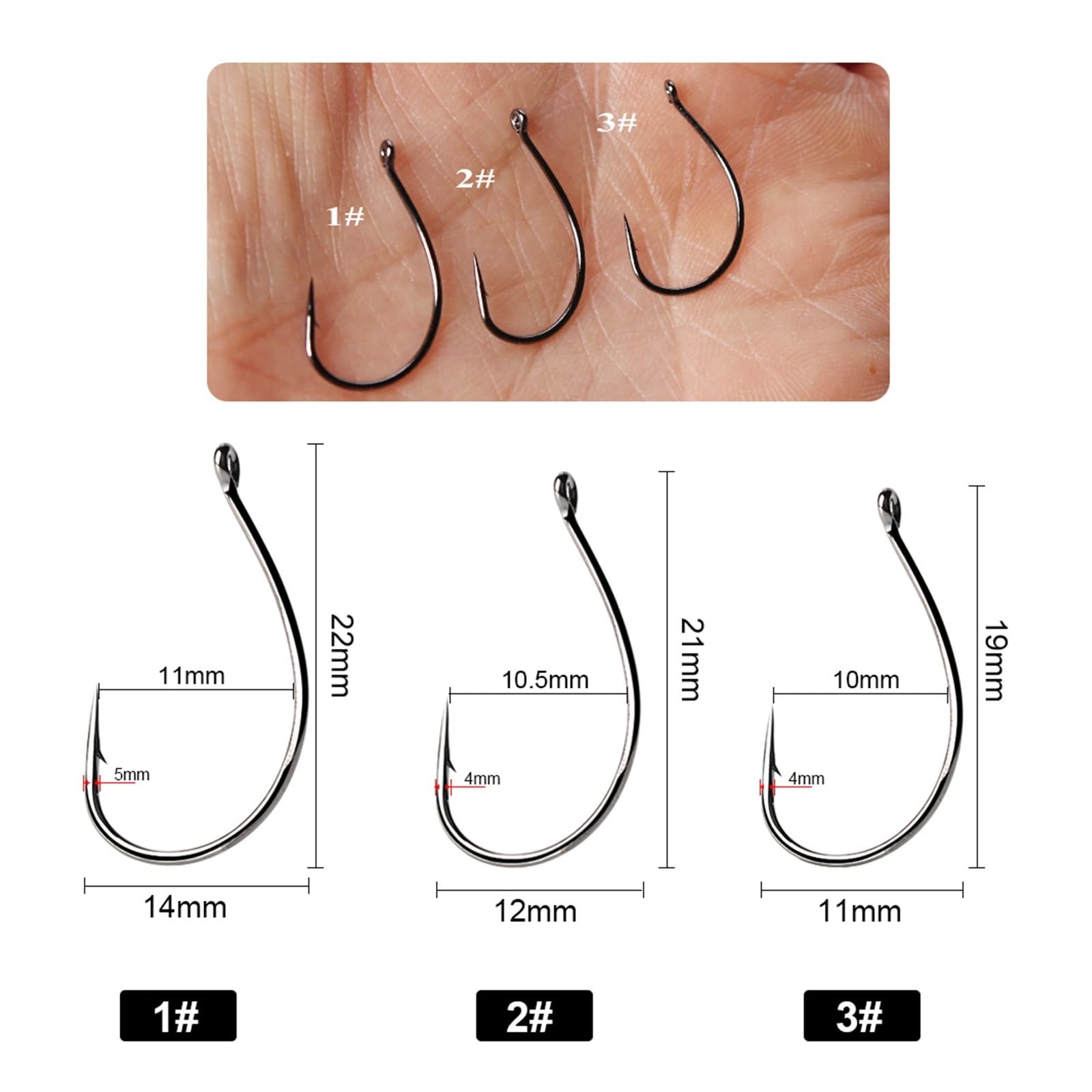 Crochet de pêche, Hameçons de pêche, Crochet de pêche à la Carpe, Anneau en Acier à Haute teneur en Carbone, hameçons à œil, Accessoires de pêche, 30 pièces/Paquet (Color : 2, Size : 1 Pack)
