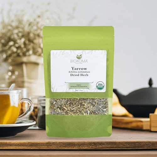 Miniatura 5 de Biokoma Hierba seca de milenrama pura y orgánica, 1.76 oz (1.76 onzas) en bolsa resellable a prueba de humedad, certificado orgánico por USDA, té de