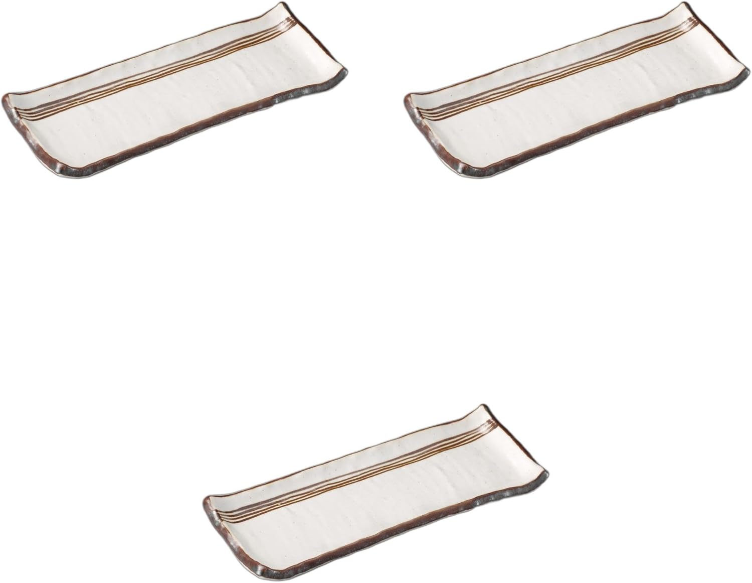 Setomonohonpo Set of 3 Shino Streamline Serving Plates [9.7 x 3.9 x 0.9 inches (24.6 x 10 x 2.4 cm)] | Appetizer Plate Porcelain