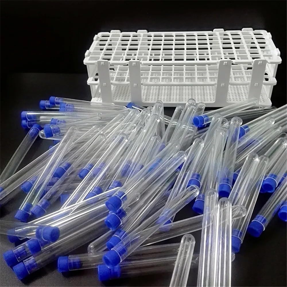 100 tubos de plástico de laboratorio de 13 x 100 mm (8 ml) con 1 gradilla de 90 orificios