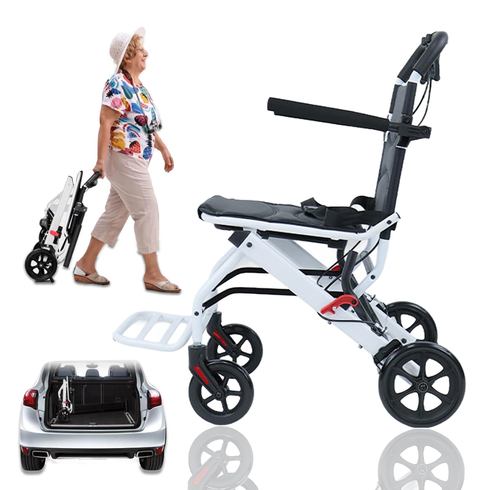 Silla de ruedas ultraligera para adultos, 18 libras, sillas de ruedas plegables de transporte para personas mayores, frenos de mano, sillas de ruedas ligeras para viajes, ideal para