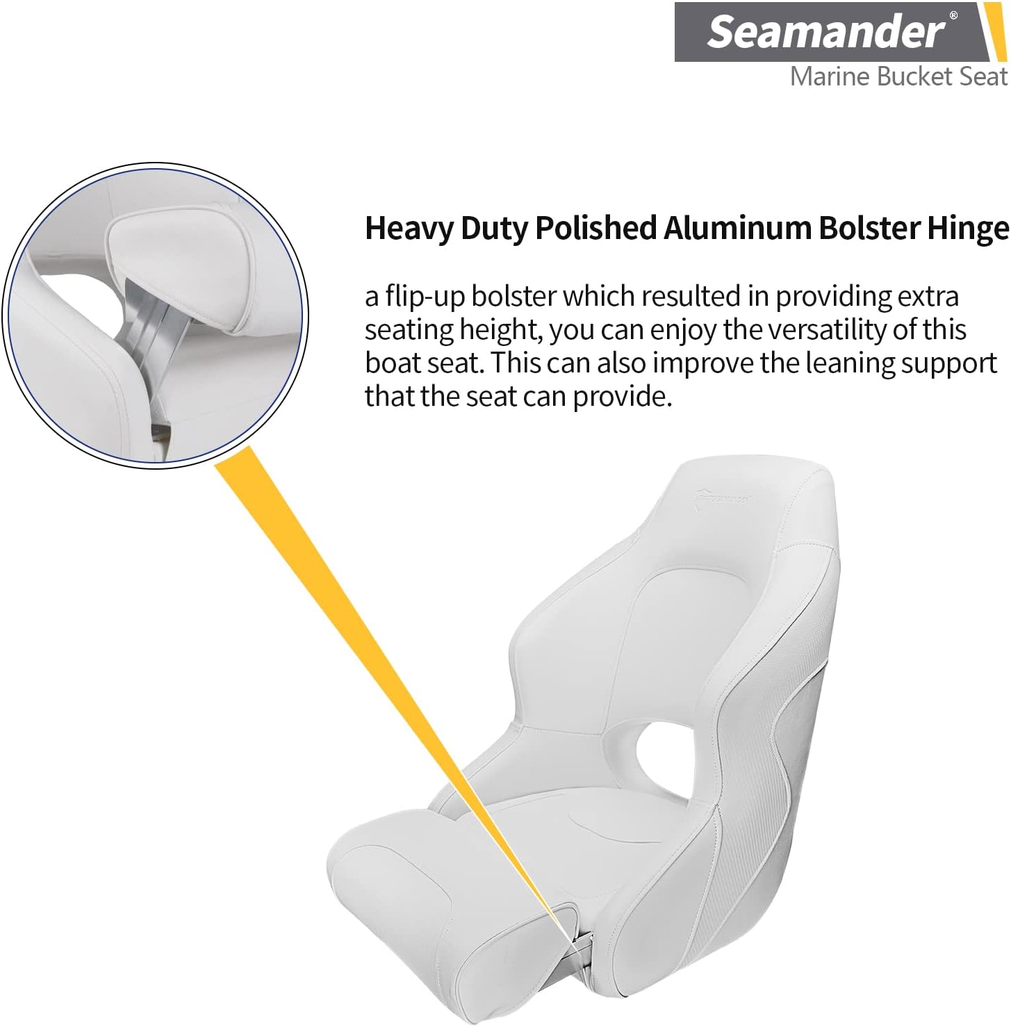 Seamander Premier Series Captain Bucket Seat with Flip Up Bolster, Boat Seat Suitable For Fishing and Pontoon boats