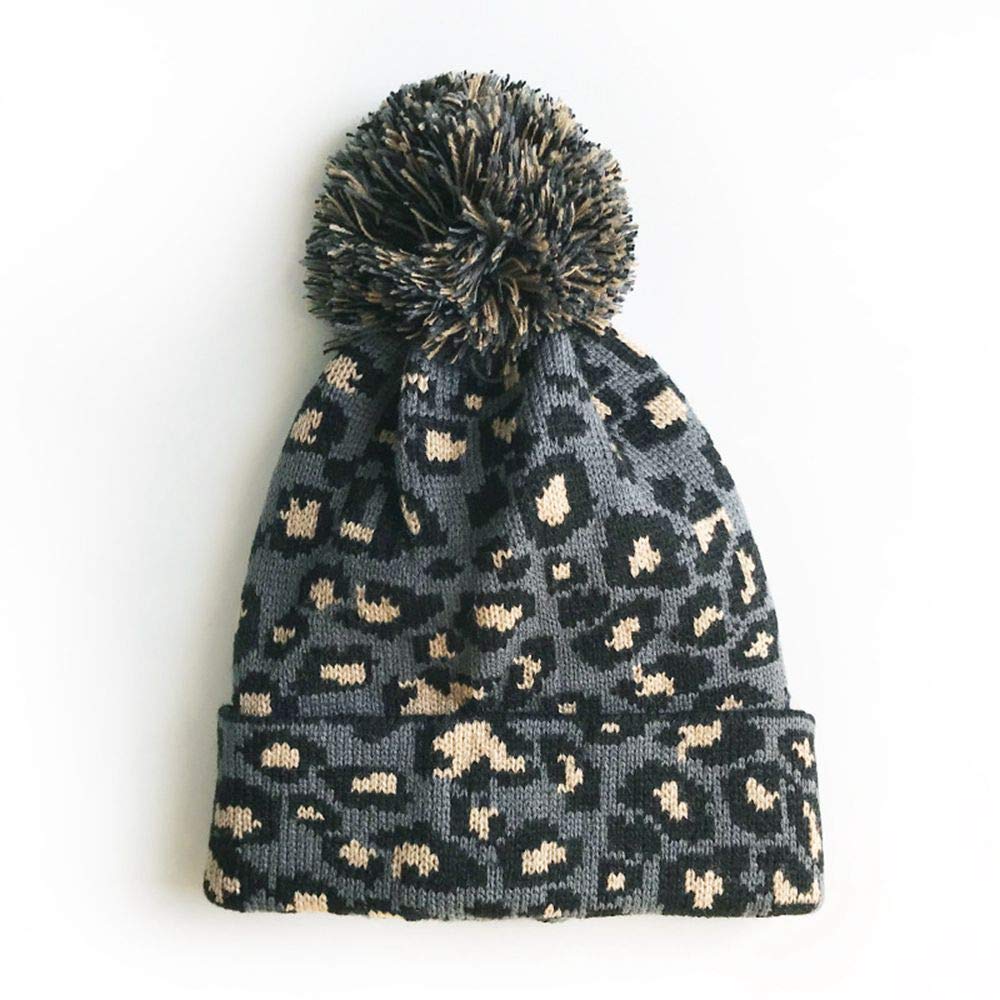 LUMoonyMoonyLI Unisex Adult Leopard Print Knit Hat - Warm, Lightweight, Adjustable - Gray - One Size - Perfect for Hiking, Winter, Skiing