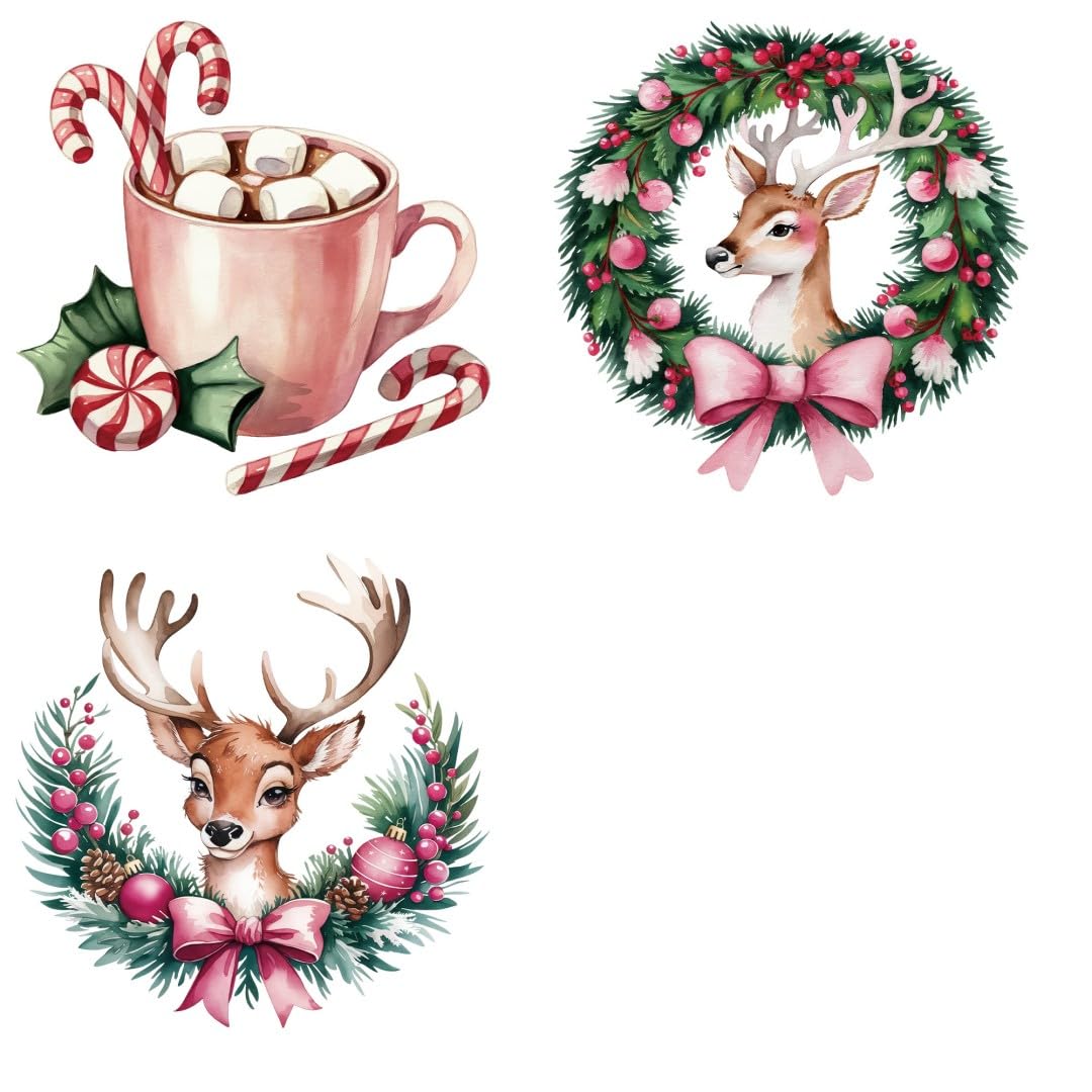 Retro Pink Christmas Sublimation Iron Transfer Patch Heat Transfer Sticker Vinyl Design Iron Applique T-Shirt Clothing DIY Craft Applique Clothing Decoration (P2)