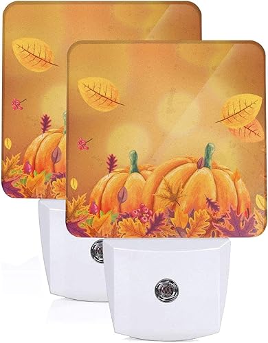 Juego de 2 luces nocturnas de otoño con diseño de mariposas y hojas de arce para Acción de Gracias, con sensor automático de otoño, luces nocturnas