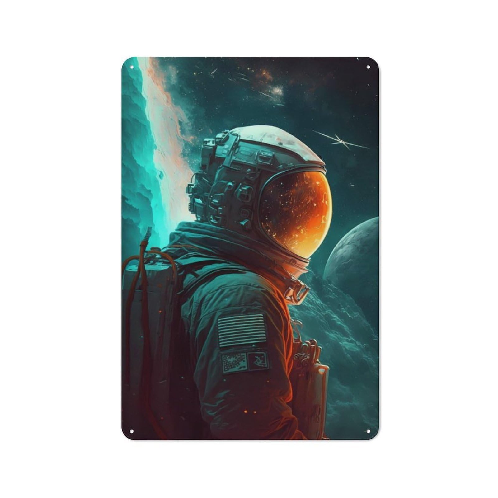 Junmoney Astronaut Lost In Space Rustic Tin Wall Plaque 30X20cm For Studio Or Craft Room, For Garage, Workshop And Man Cave Decoration