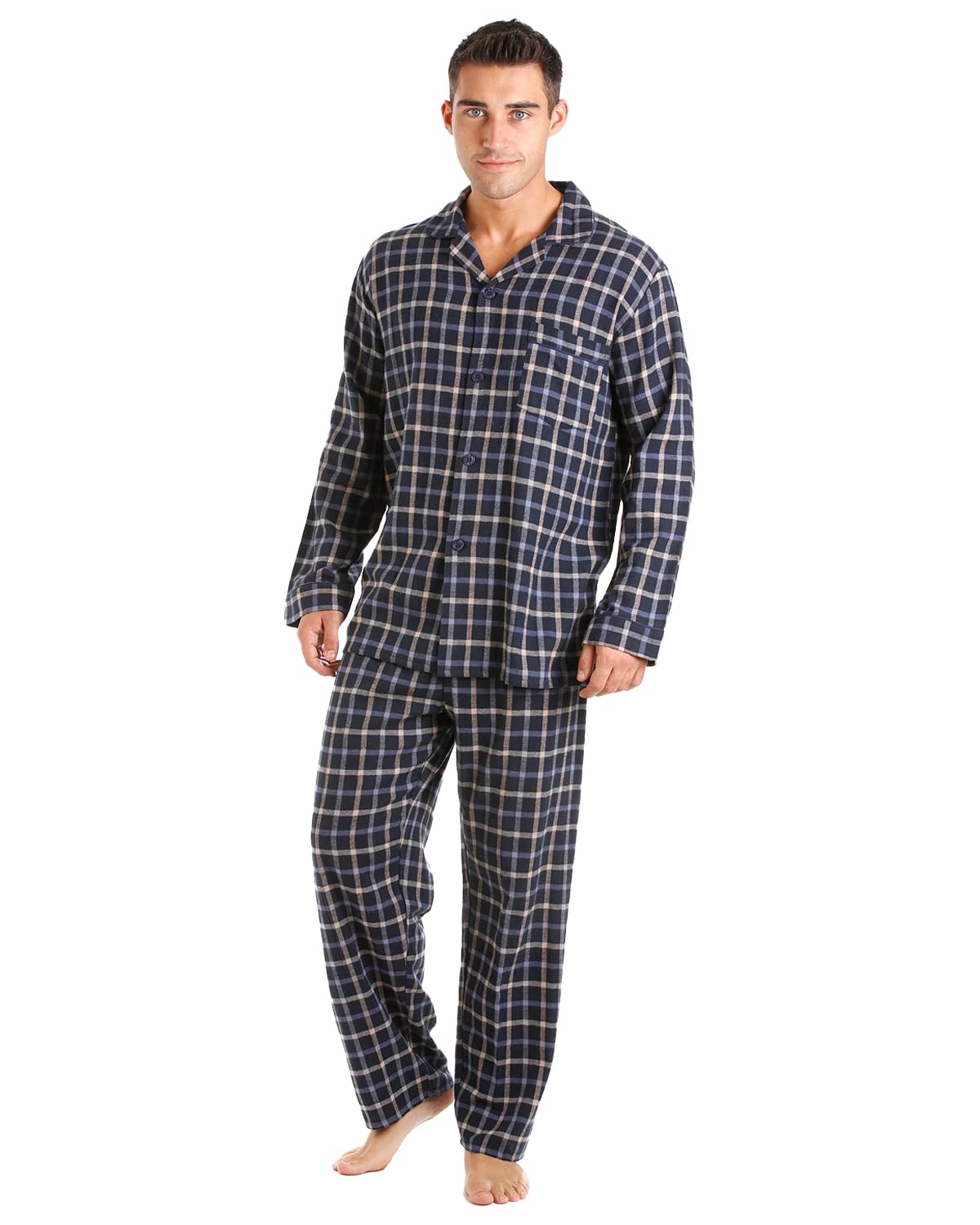 Undercover Mens 100% Brushed Cotton Long Sleeve Tailored Button Pyjamas Nightwear