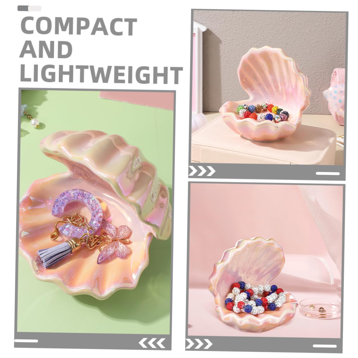 VANZACK 2 Stück Schmuckschale aus Keramik Schmuckhalter Ringschale aus Keramik Muschelform Keramikschmuck Tablett Keramikschmuckschale Schalenringschale dekoratives Tablett Rosa
