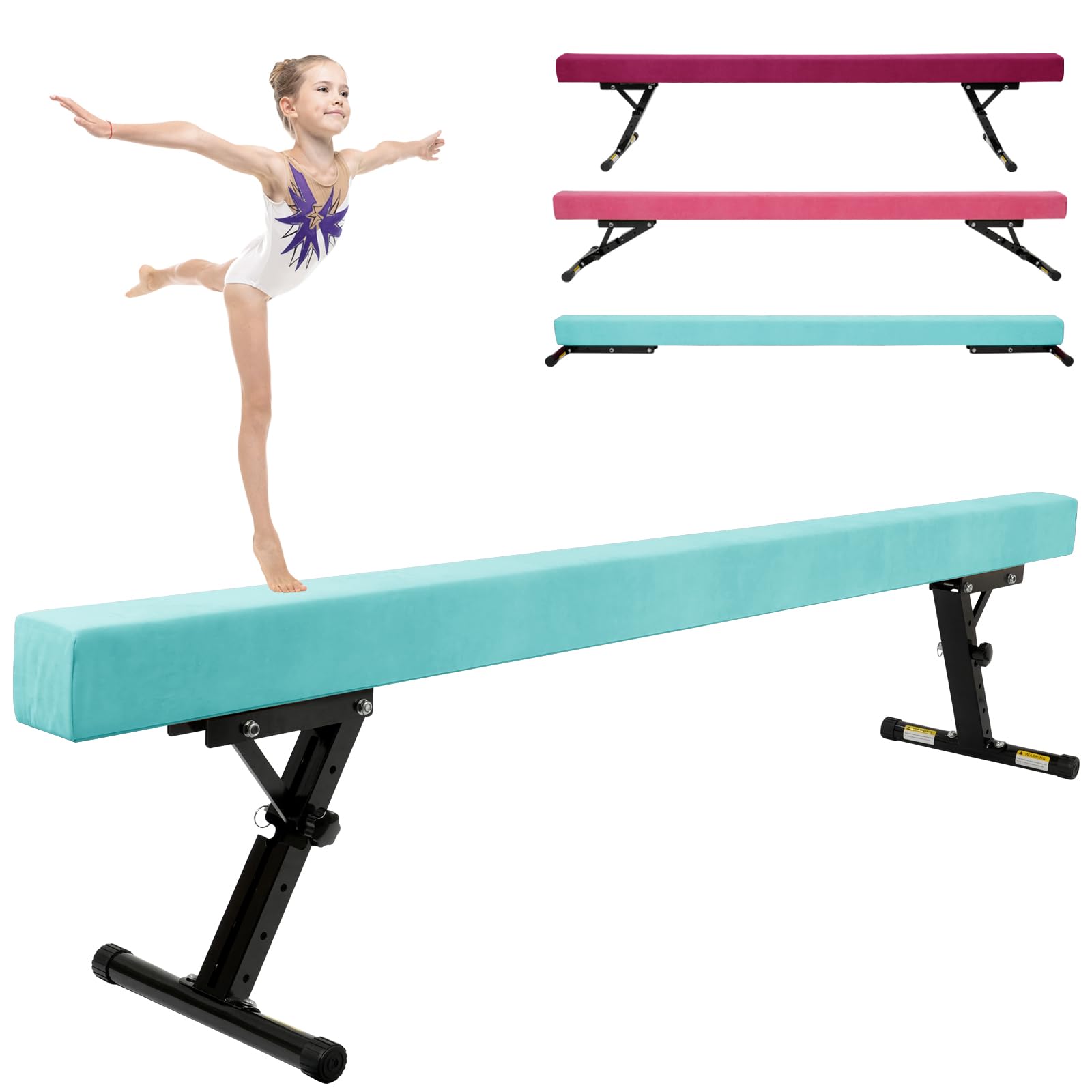 Barra de Gimnasia para Niños 245 cm Barra de Equilibrio 5 ajustes de Altura. (Verde)