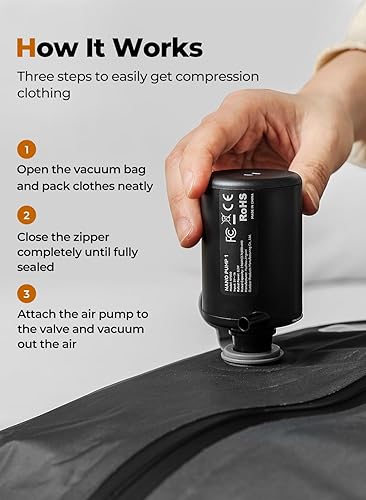 Miniatura 3 de Bolsas de vacío para viajes con bomba, bolsa reutilizable para ahorrar espacio, cubos de embalaje al vacío impermeables IP67 para maletas de viaje y