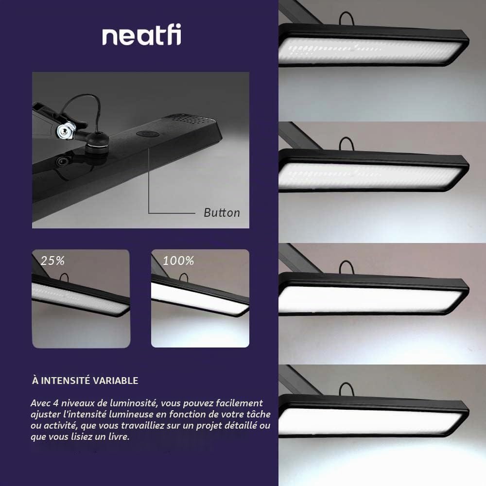 Neatfi Lampe de bureau 30W, abat-jour large de 56cm, lampe LED pour table de manucure, loisirs créatifs, établi, bureau (Noir)