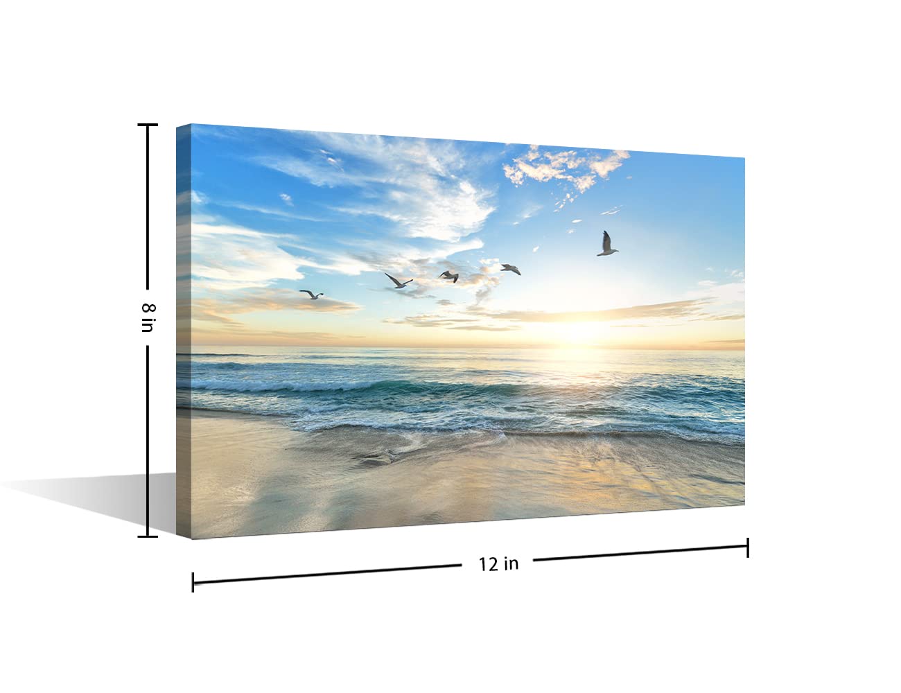 Framed Wall Art Canvas Ocean Decor Beach Bedroom Sunset Ocean Seagulls for Interior Bathroom Wall Décor Scenery Bed Dining Room Decorative 8x12inch (20x30cm), Seaside-02 — view 5