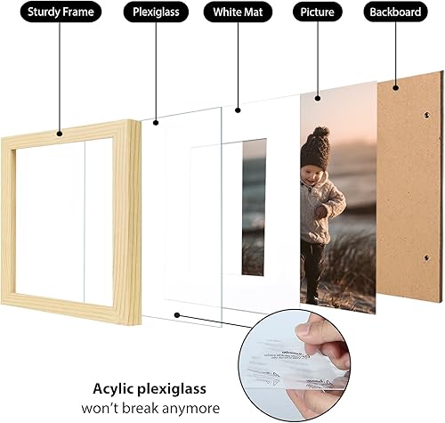 Vista 90 de KINLINK Juego de 4 portarretratos de 12 x 12 pulgadas, cuadrados de madera mate de 8 x 8 pulgadas con plexiglás para 8 x 8 pulgadas con paspartú
