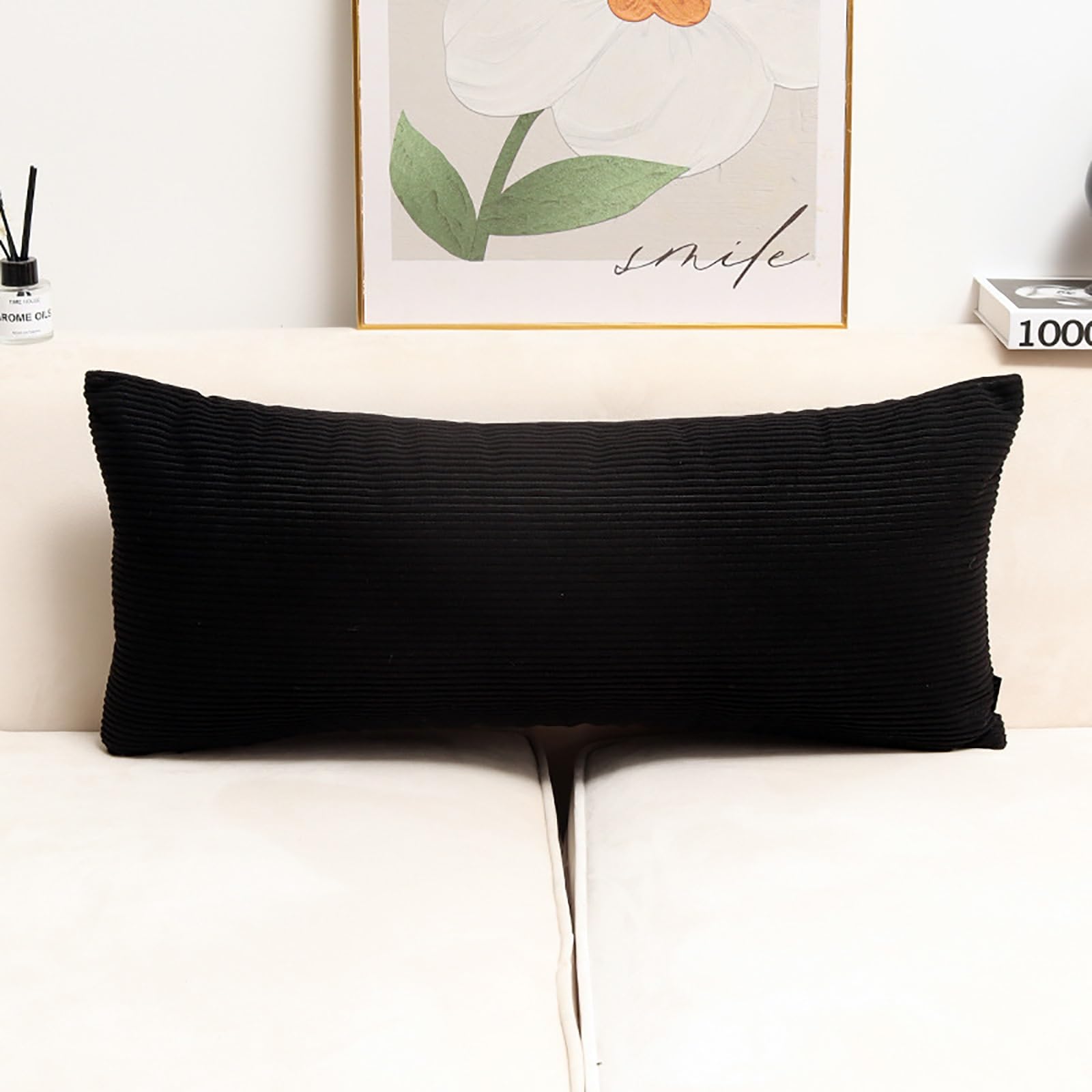 YSPZDQ Long Soft Fluffy Corduroy Pillow Case and Cushion Covers, Decorative Rectangle Bolster Body Pillow Cover with Zipper Closure No Insert for Livingroom Sofa Bedroom Bed(Black,80 x 30 cm)