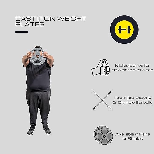 Miniatura 3 de HulkFit Placa de peso de hierro fundido de 1 y 2 pulgadas con asas de agarre múltiple y revestimiento de esmalte para entrenamiento de fuerza solo