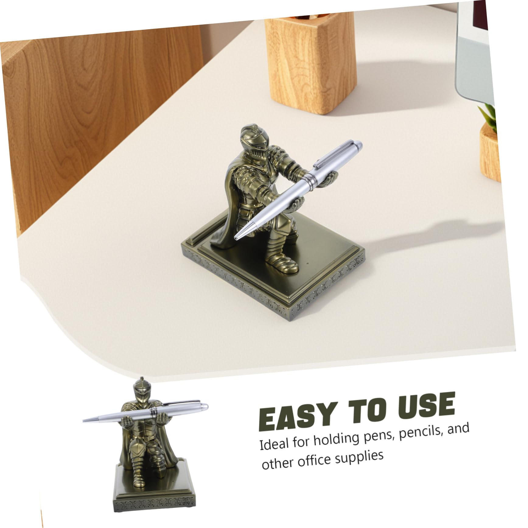jojofuny Portapenne Guerriero in Resina Piccolo Base Stabile, Portapenne Cavaliere Corazzato Decorativo per Scrivania Ufficio e Supporto Versatile per Pennelli Trucco