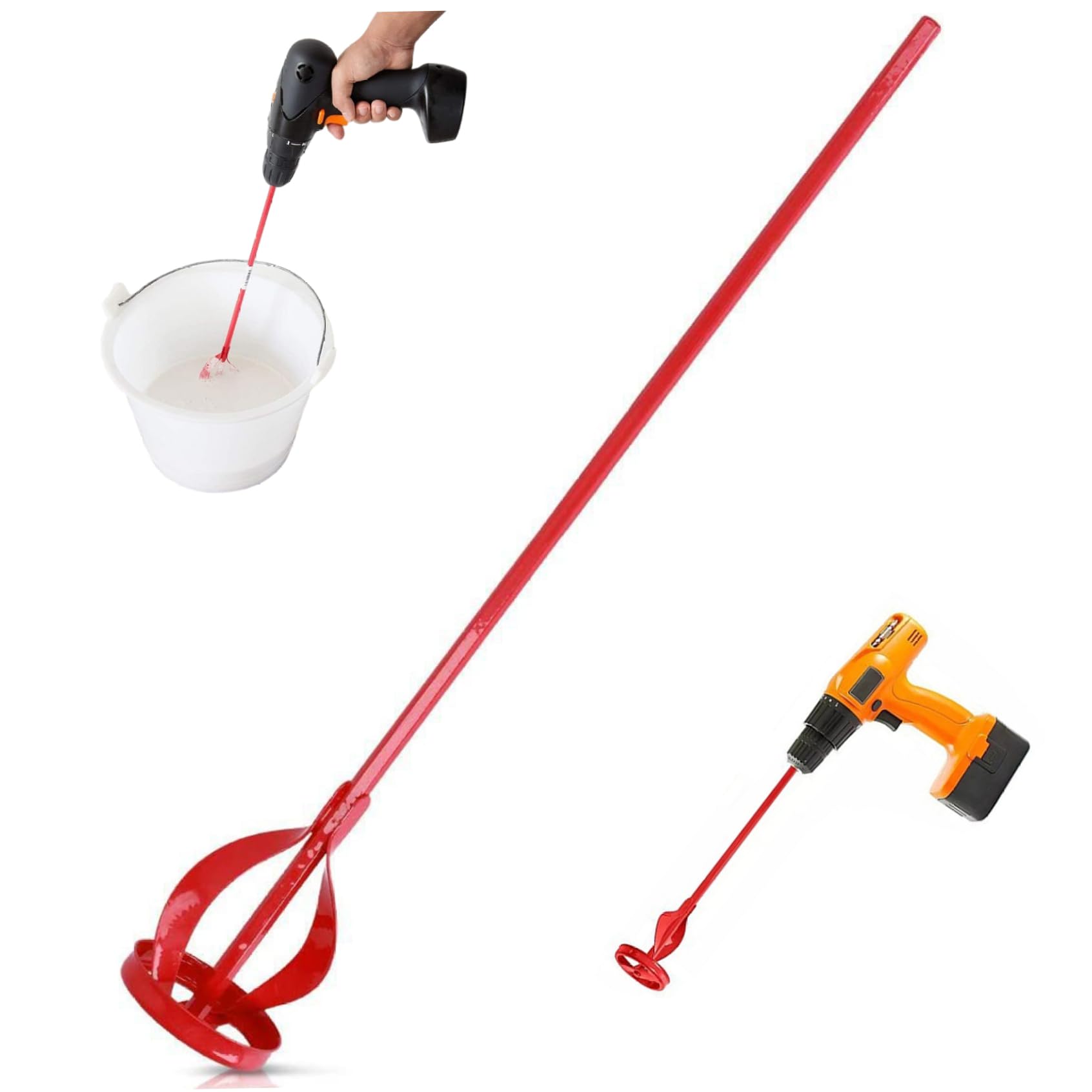 Stazamor Red 16X3 Inch Steel Paint Mixer With Spiral Design, Easy To Clean Cement Mixer Drill Attachment For Mud, Rubber Mold Compound, Homemade Cleaner, Soap