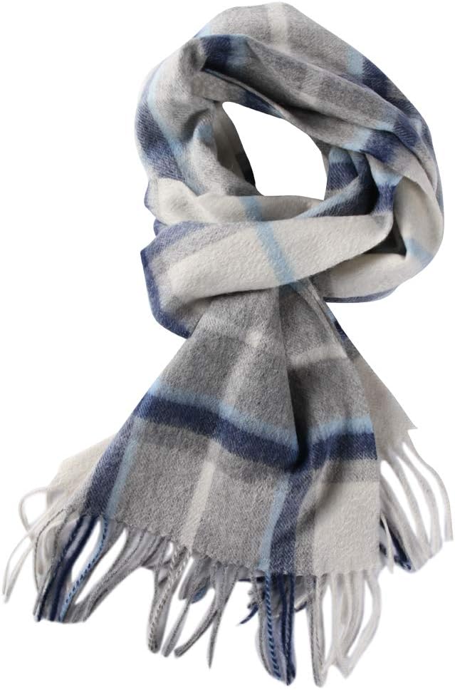 100% Wool Plaid Scarf for Women, Mens Blue Fashion Scarf Winter, Pure Wool Super Soft Fashion Scarf, Wool Tartan Stole Scarf for Nightout, Collection Scarf Spring Gift(Sapphire Plaid)