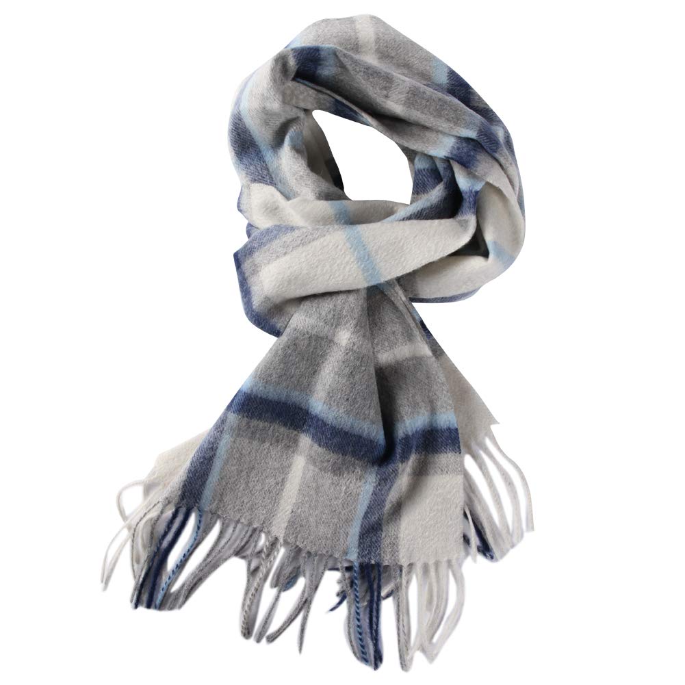 100% Wool Plaid Scarf for Women, Mens Blue Fashion Scarf Winter, Pure Wool Super Soft Fashion Scarf, Wool Tartan Stole Scarf for Nightout, Collection Scarf Spring Gift(Sapphire Plaid)