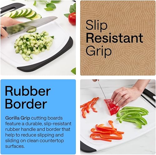 Miniatura 3 de GORILLA GRIP Juego de 3 tablas de cortar de cocina reversibles sin BPA, diseñadas en Estados Unidos, no porosas, ranuras para jugos, borde