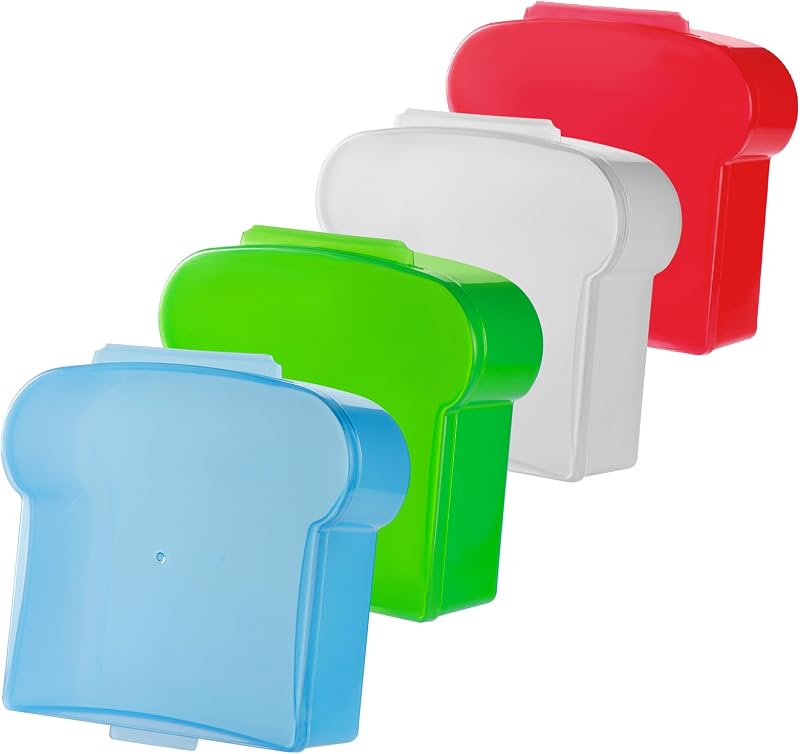 20 Oz Sandwich Containers for Kids, Toast Shape Lunch Box with Lids, 4 PCS | Reusable BPA Free Plastic, Microwave & Freezer Safe, Small Food Storage Case for Kids Adults Snack Meal Prep