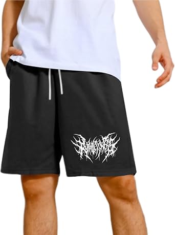 Graphic Basketball Track Shorts for Men Goth Workout Running Athletic Sport Drawstring Waist Shorts with Pockets