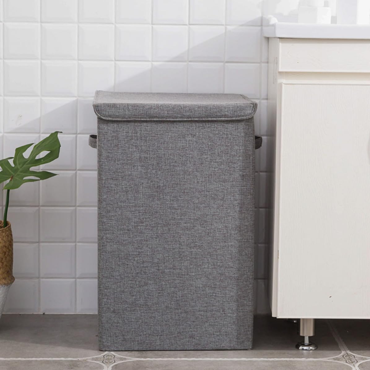 Cesto portabiancheria grande in tessuto con coperchio, versatile e portatile per la casa e spazi angusti