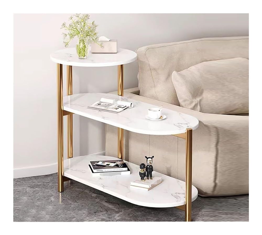 Stolik końcowy 3-poziomowy stolik nocny ze sztucznego marmuru - stylowa sofa stolik pomocniczy w kształcie drabiny marmurowy stolik kawowy mały prostokątny stolik nocny (biały 2-L) - nowoczesny