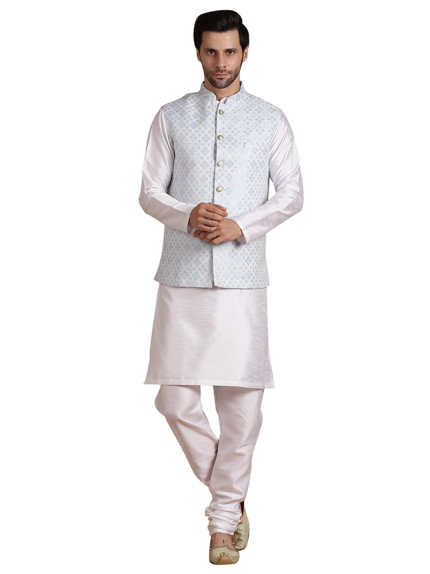 modern garments men's Silk Blend Kurta Pejama & Waistcot Set-picture-42