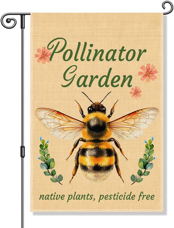 Perfectinsoy Pollinator Garden with Native Plants Pesticide Free Yard Flag