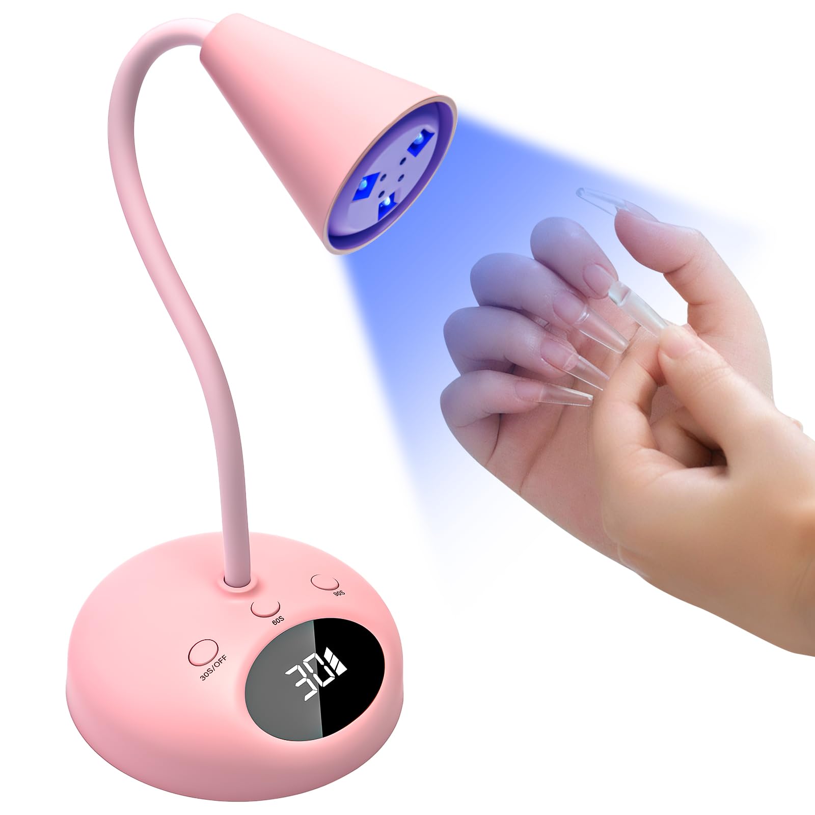ANRUI UV Light for Gel Nails, 18W LED UV Nail Lamp for Gel Nail Polish with 3 Timer and Auto-Sensor, Gooseneck UV Nail Lamp Quick Fast Curing Lamp for Home Salon Nail Tools - Pink