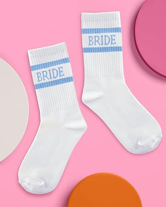 xo, Fetti Bride Socks, White | Something Blue Bachelorette Wedding Gift | To Be, Bachelorette Decorations, Day Slippers, Bridal Footwear