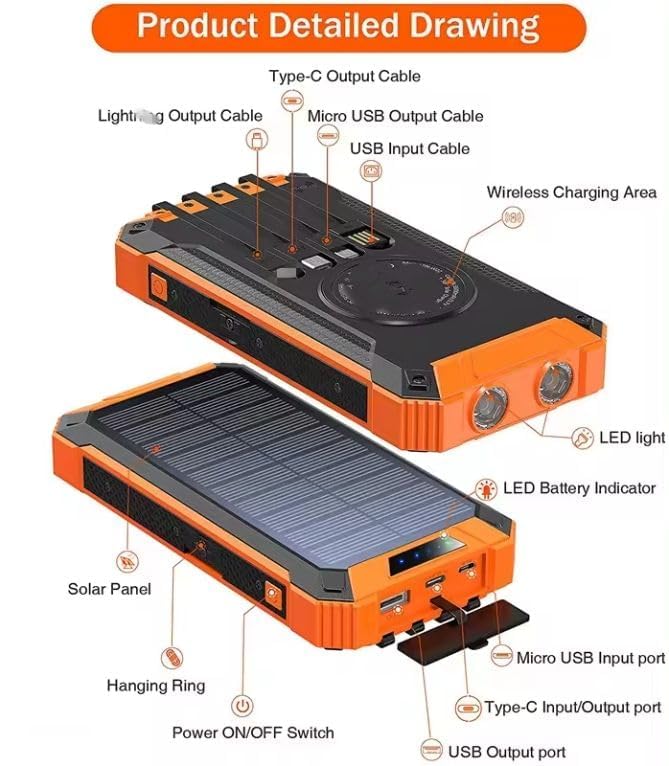 Image of LRSA Solar Power Bank, 33W 40000mAh, Magnetic Wireless Charging, with LED Flashlight and Compass, for Camping(Black) R-906