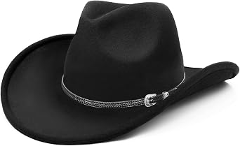 WQWOVRVO Cowboy Hats for Women/Mens Straw Wide with Felt-Fedora Brim Western Cowboy Hat for Womens US, Alpha, One Size, D-Black