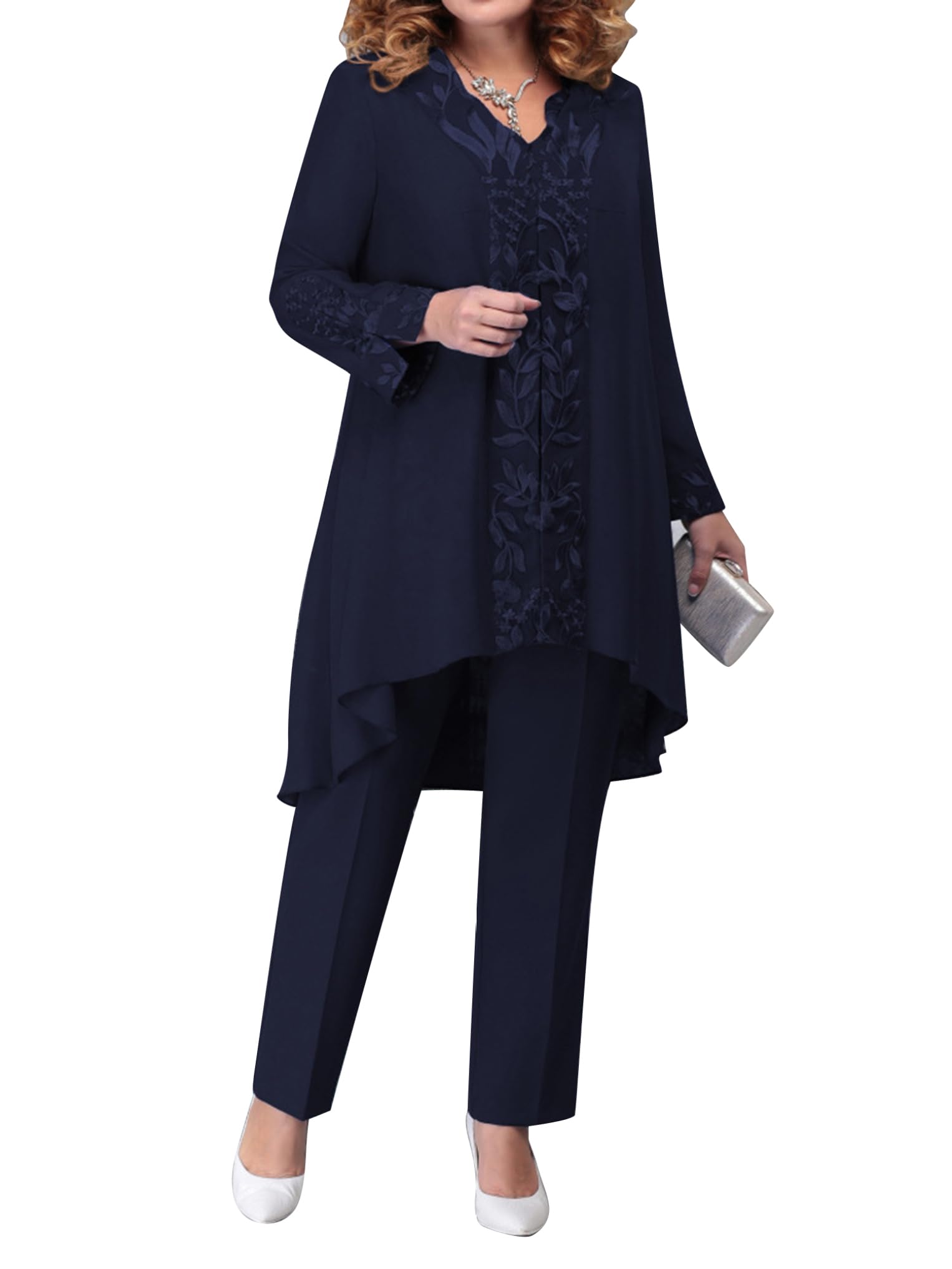 Doomiva 3 Pezzi Completi Eleganti Donna Cardigan Elegante Bolero da Cerimonia Maglietta a Maniche Corte Pantaloni Abito da Cocktail Abito da Sera Nozze Party Matrimonio