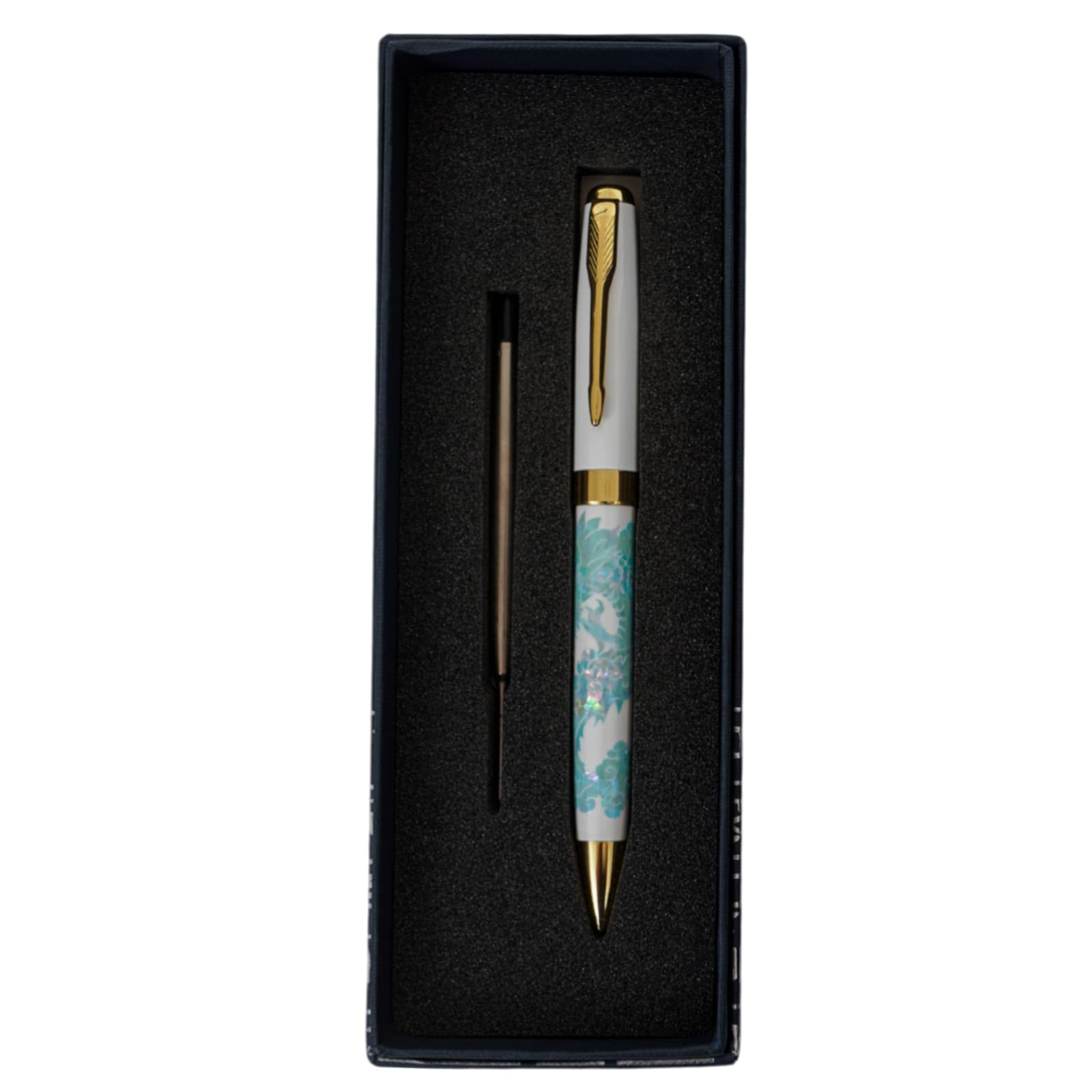 February Mountain Mother of Pearl Ballpoint Pen, Retractable Ballpoint Pens, for Gift, Business, Office, 1.0mm Medium Point Black Ink, Extras Replaceable Metal Refills (Crane-Blue-Black Ink) โ image 1