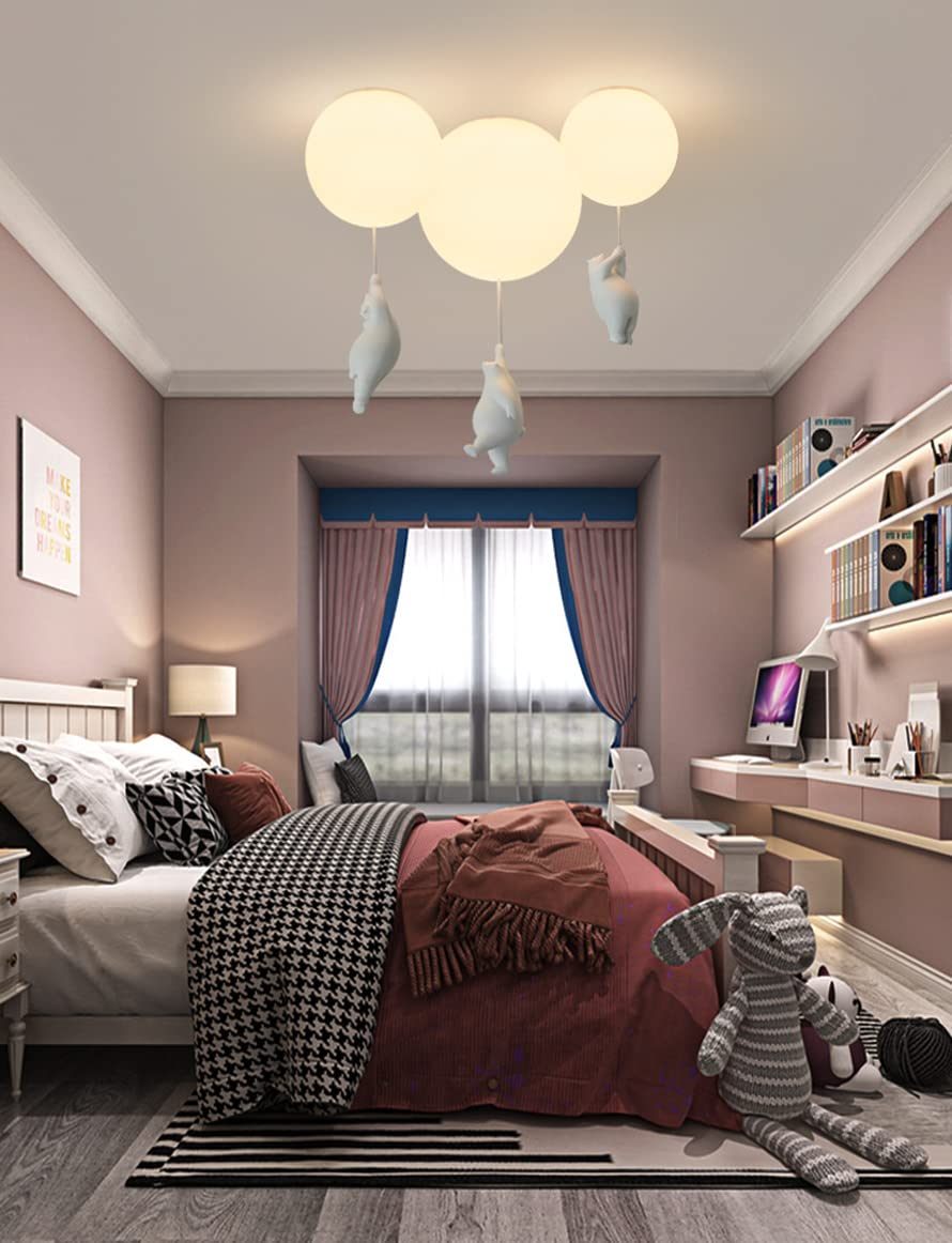 25cm, Moderne Ours Polaire Lumières Lustre pour Enfants Abat-Jour Givré Lustre Sphérique Mignonne Lumières De La Chambre Garçon Fille Chambre Plafonnier Lustre D'éclairage Plafonniers