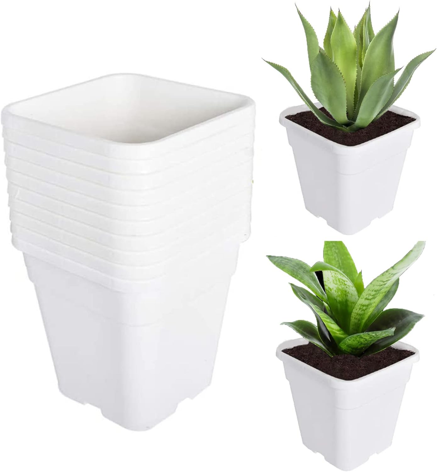 10-Pack 5 Gallon Square Plant Nursery Pot Grow Pots White Nursery Container for Indoor Outdoor Plants Flowers Vegetables