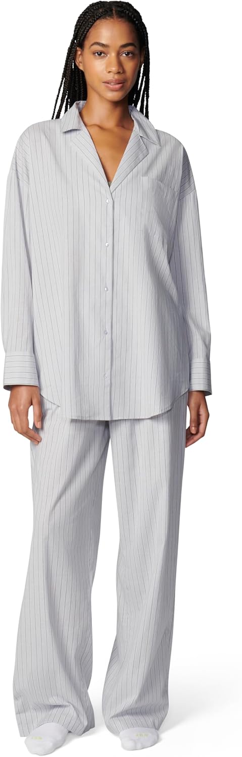florence by mills Women's Morning Bliss Poplin Long-sleeve Button-down Sleep Shirt