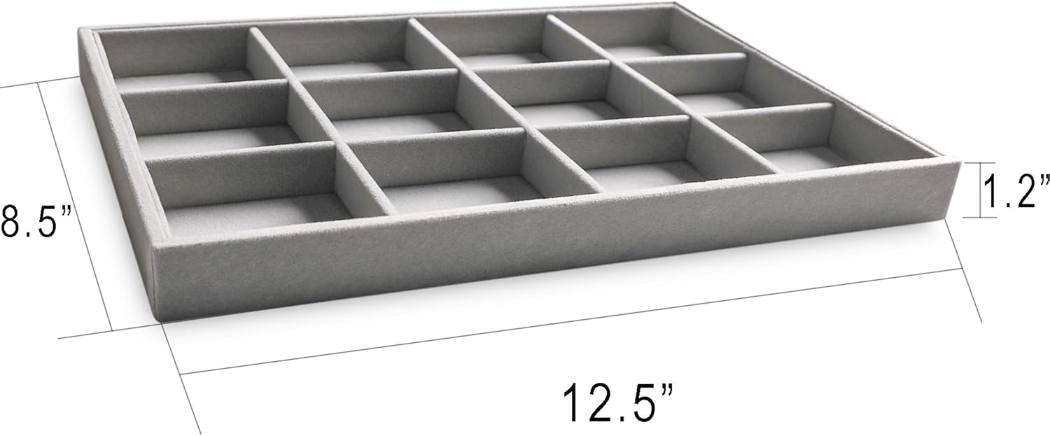 Frebeauty Stackable Velvet Jewelry Organizer Trays for Drawers Inserts Jewelry Storage Tray Display Case Earrings Bracelets Necklace Rings Accessories Trays for Women(Set of 4)(Grey). - Image 2