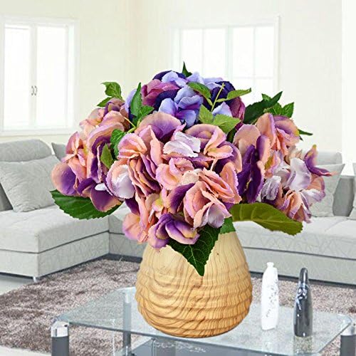 USDFJN Artificial Hydrangeas Silk Flower Fake Decoration Vase Purple