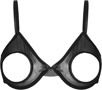 Womens Hollow Out Bra Tops Lingerie See Through Mesh Open Cup Bras Underwire Push Up Bralette